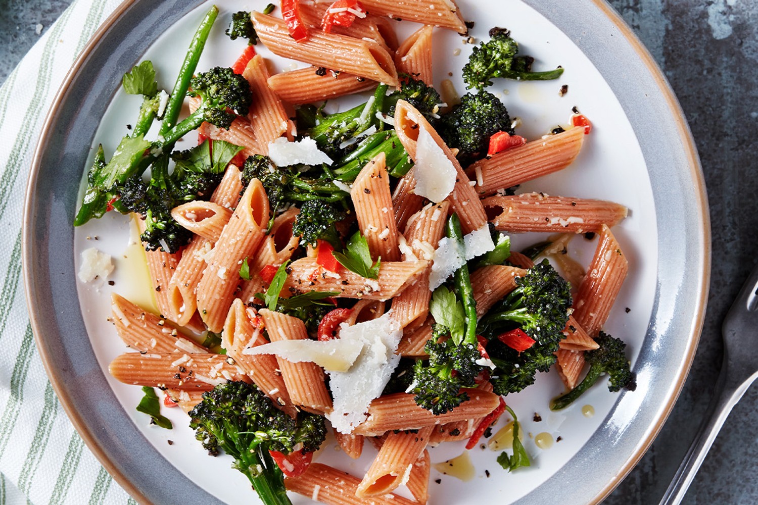 Gluten-free pasta with Tenderstem broccoli, chilli and parmesan