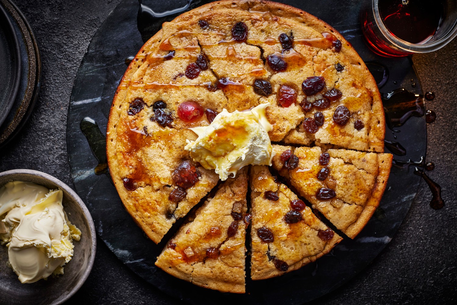 Giant mince pie pancake with clotted cream
