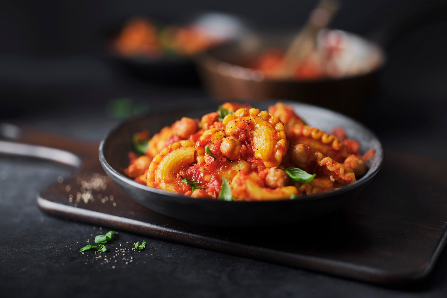 Pasta with spicy ‘nduja tomato sauce and chickpeas