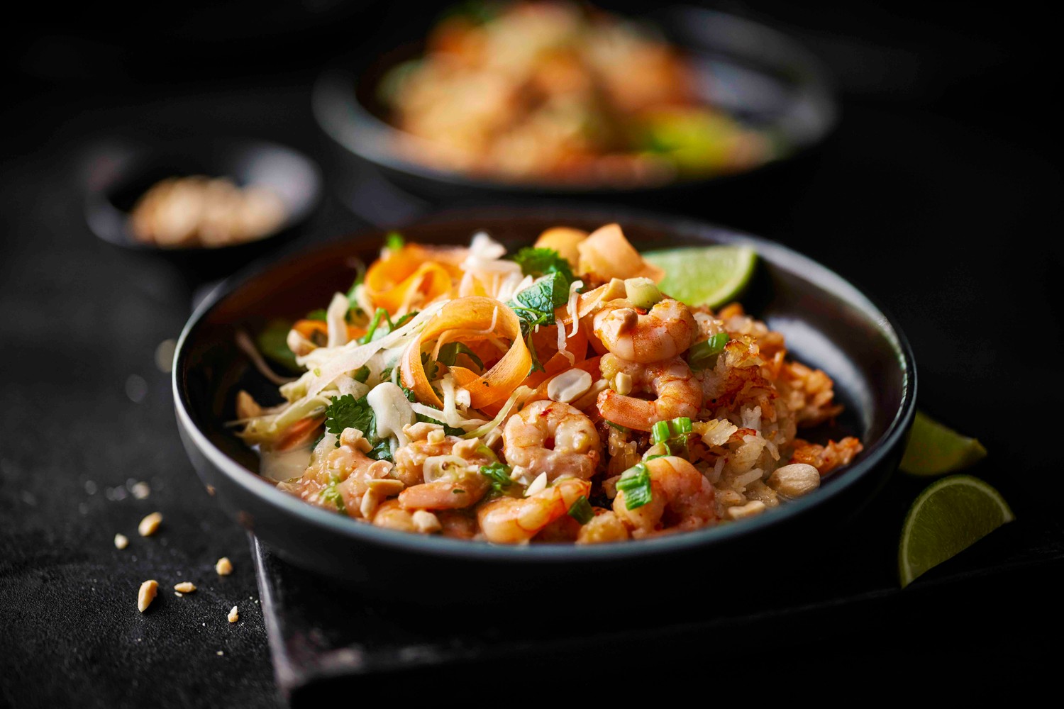 Coconut prawns with crispy rice and pickled carrot salad recipe