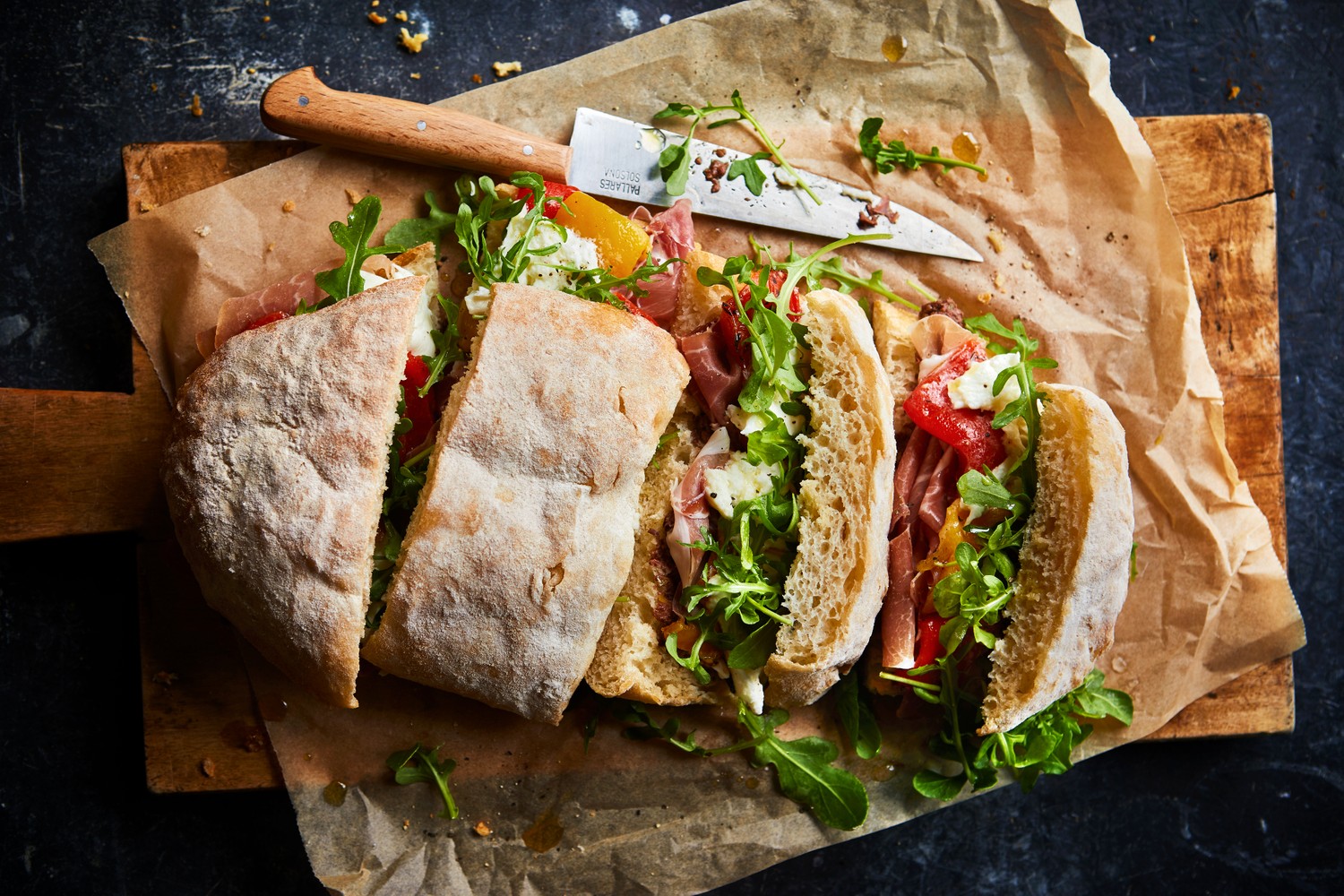 Epic Mediterranean-style ciabatta sandwich