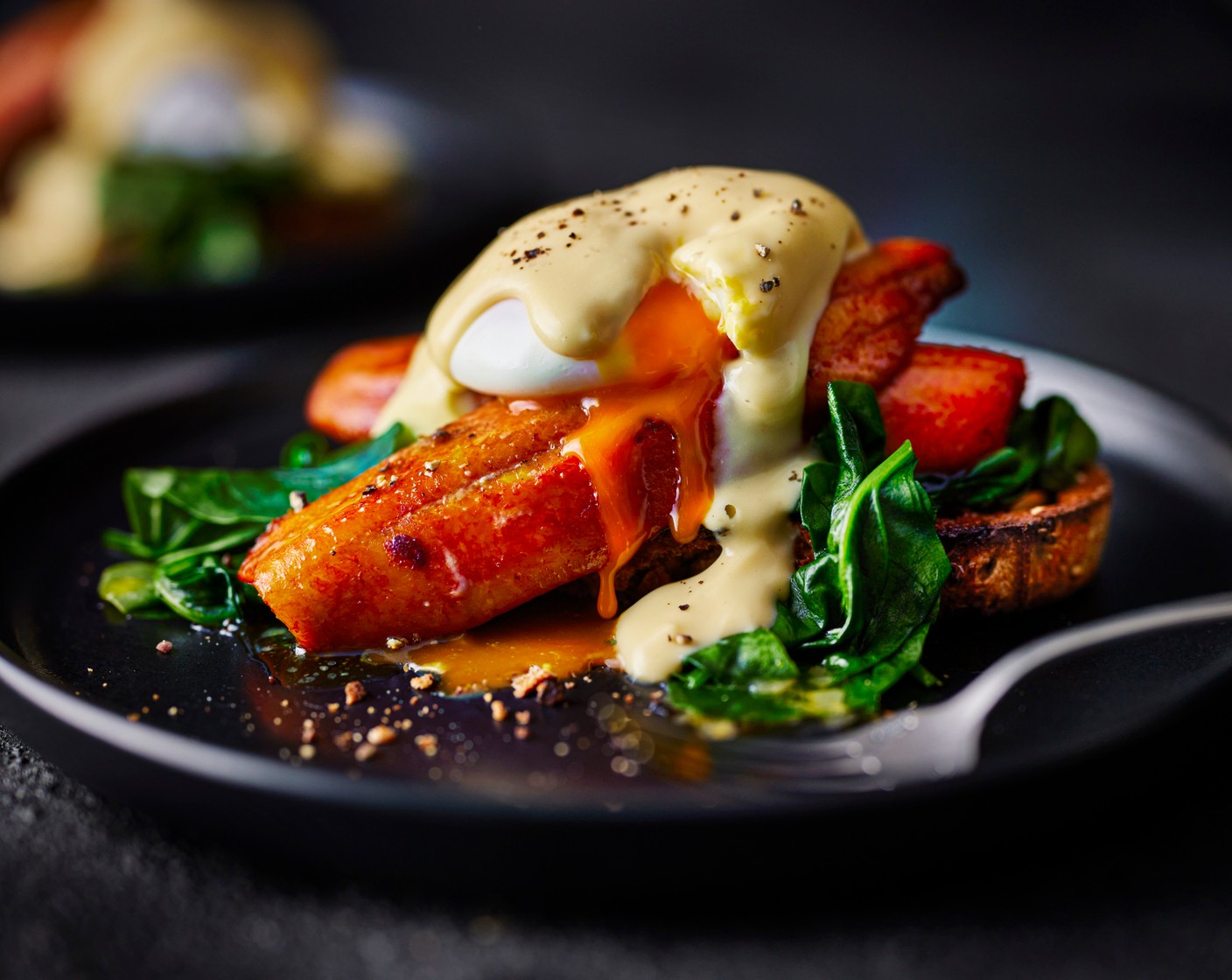 step 7 Top the sourdough with the spinach, kippers, poached eggs and hollandaise.