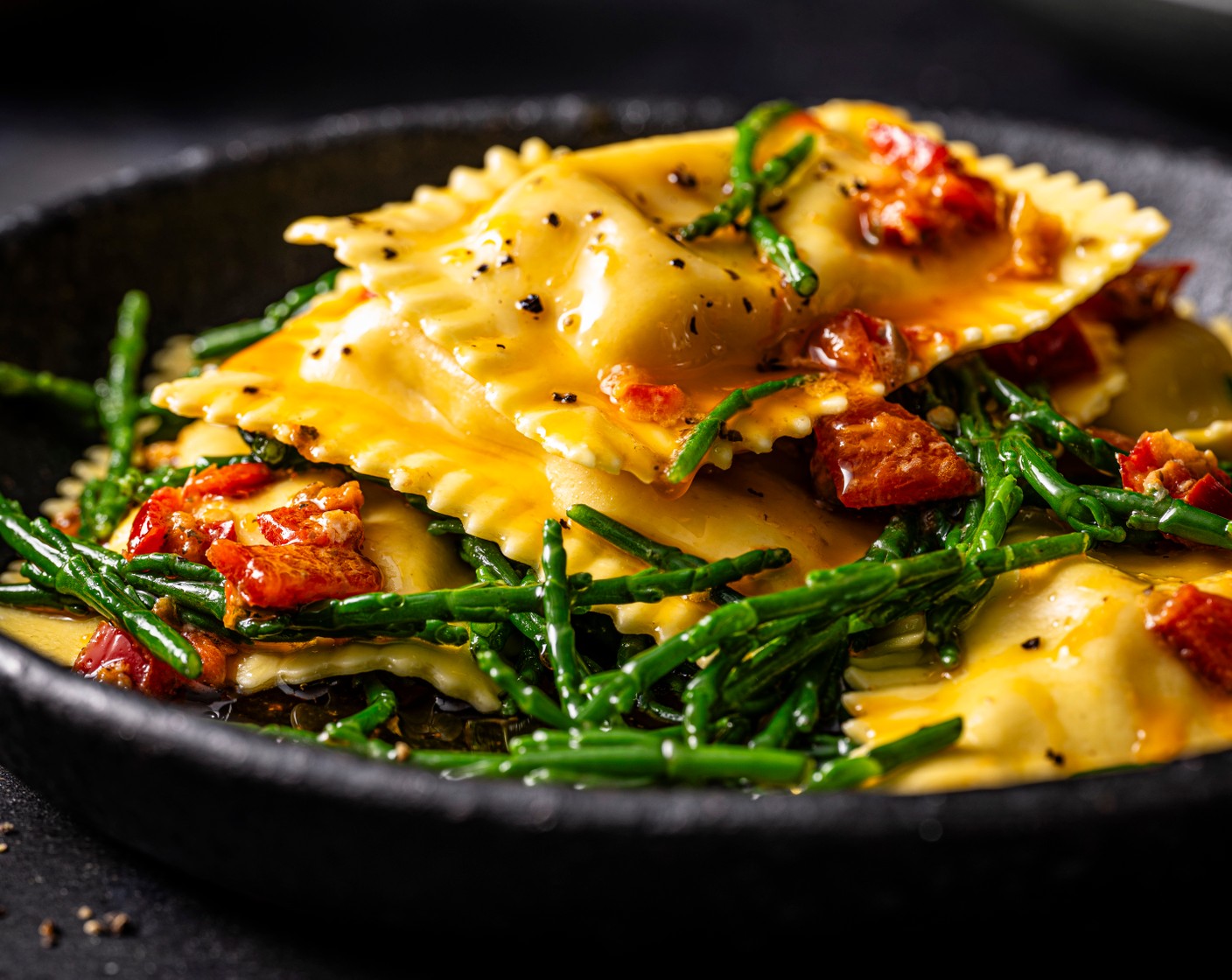 step 4 Use a spider sieve to transfer the pasta and samphire to the butter. Add a squeeze of lemon juice, then toss together to coat the pasta in the sauce. Serve straight away.