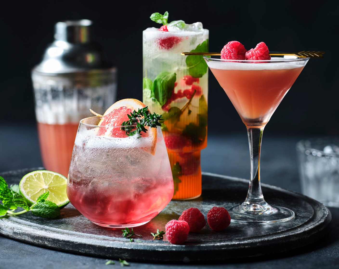 step 6 Strain into a glass of your choice and garnish with the raspberries (2), threaded onto a cocktail stick.