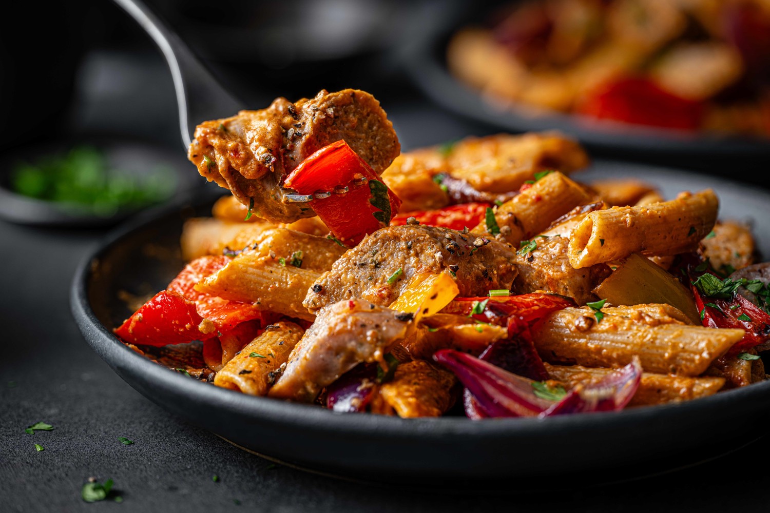 Creamy sausage and roasted red pepper penne recipe