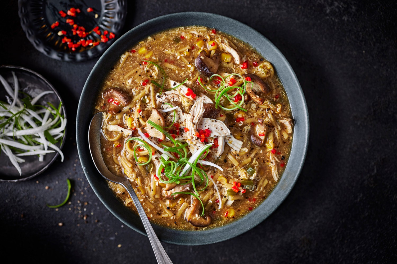 Chicken and sweetcorn egg drop noodle soup