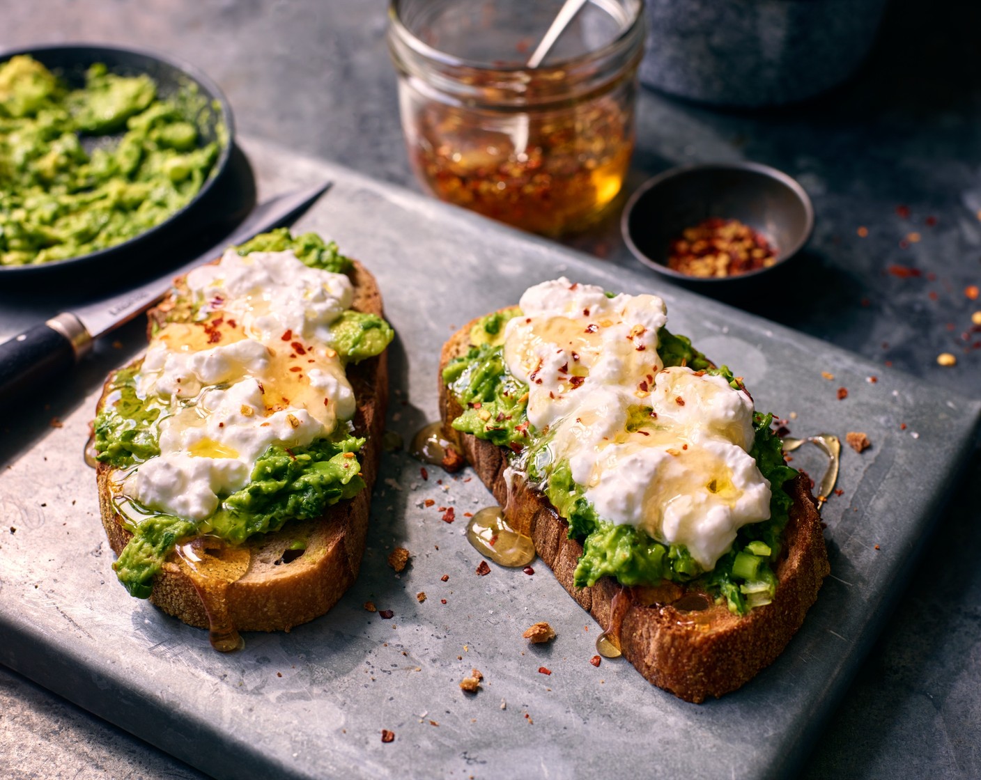 Hot honey cottage cheese toasts