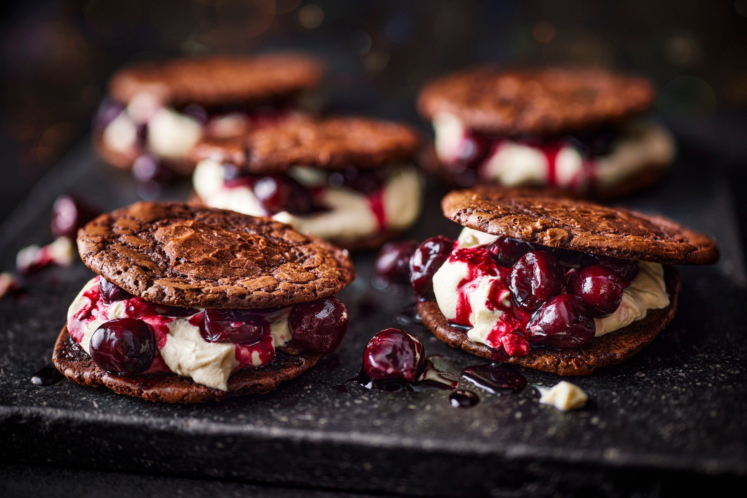 Boozy black forest brownie sandwiches