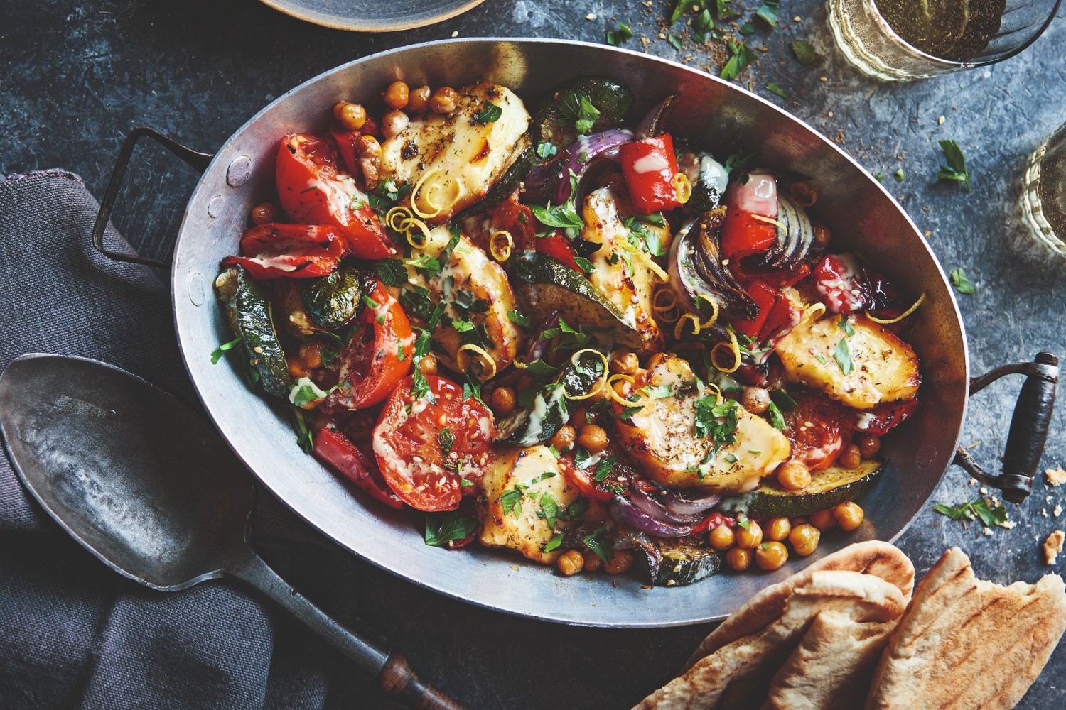 Za'atar halloumi and chickpea traybake