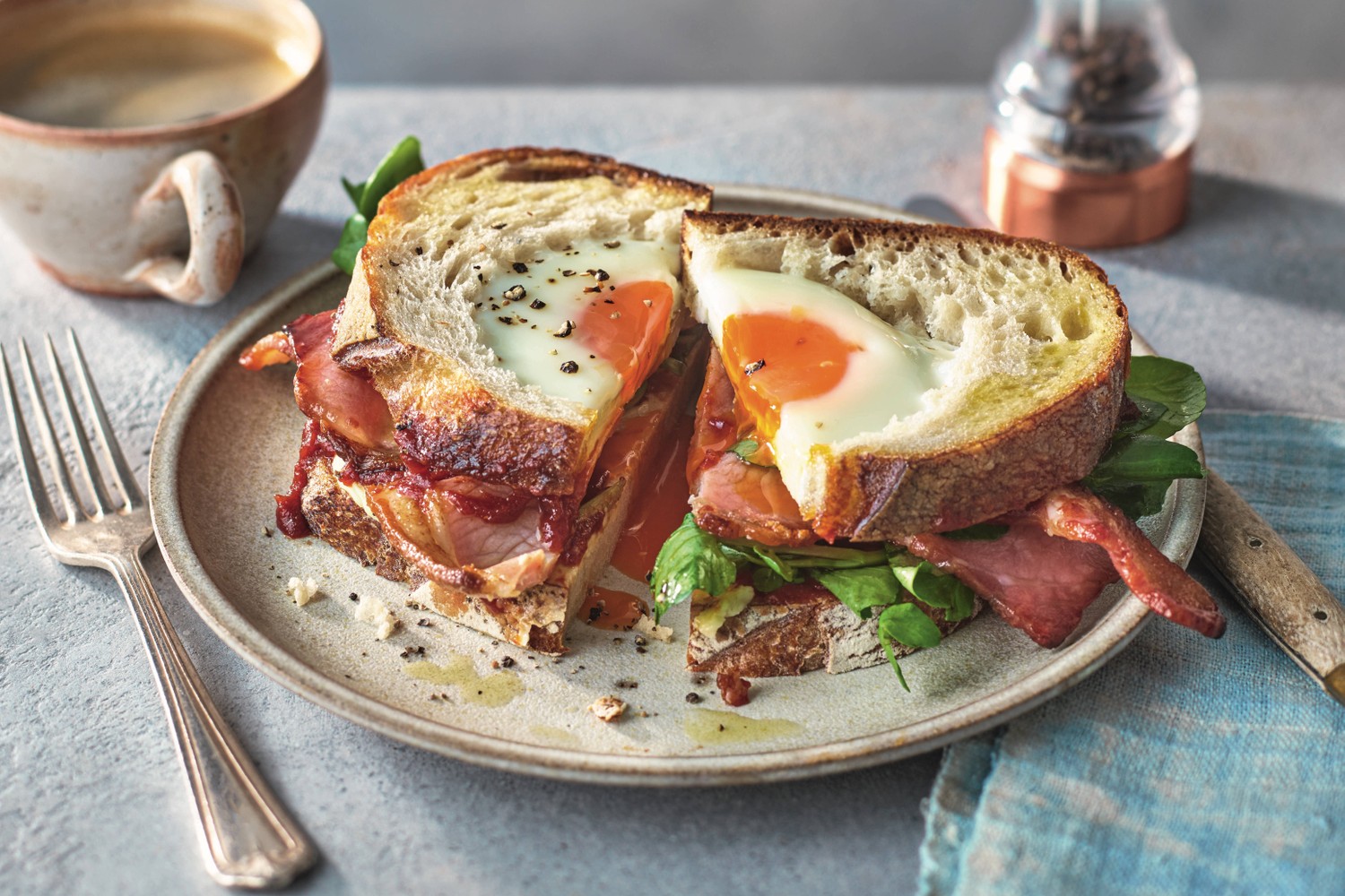 Sunny-side-up bacon sarnie