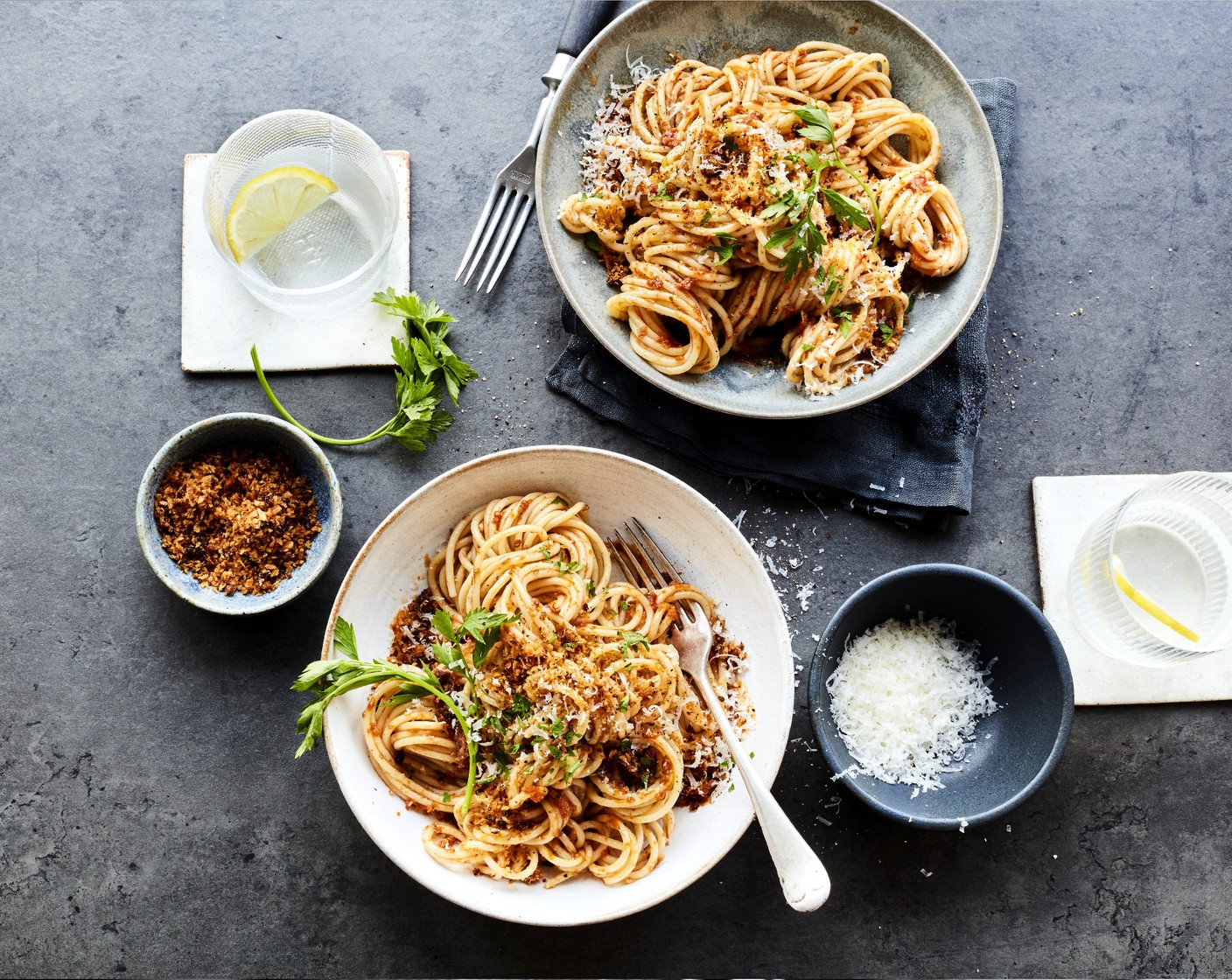 step 5 Divide into four bowls and finish with the toasted breadcrumbs and more parmesan.