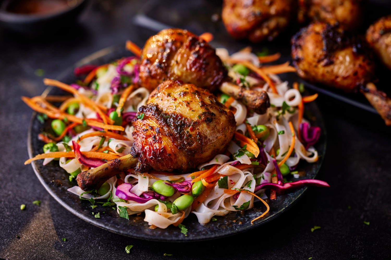 Sticky Thai chicken lollipops noodle salad