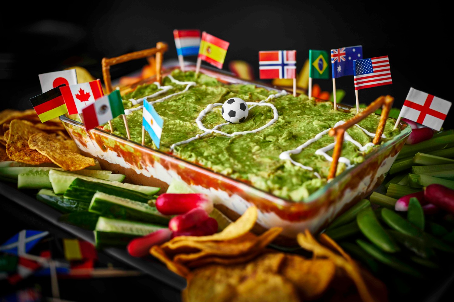 Layered football pitch dip recipe