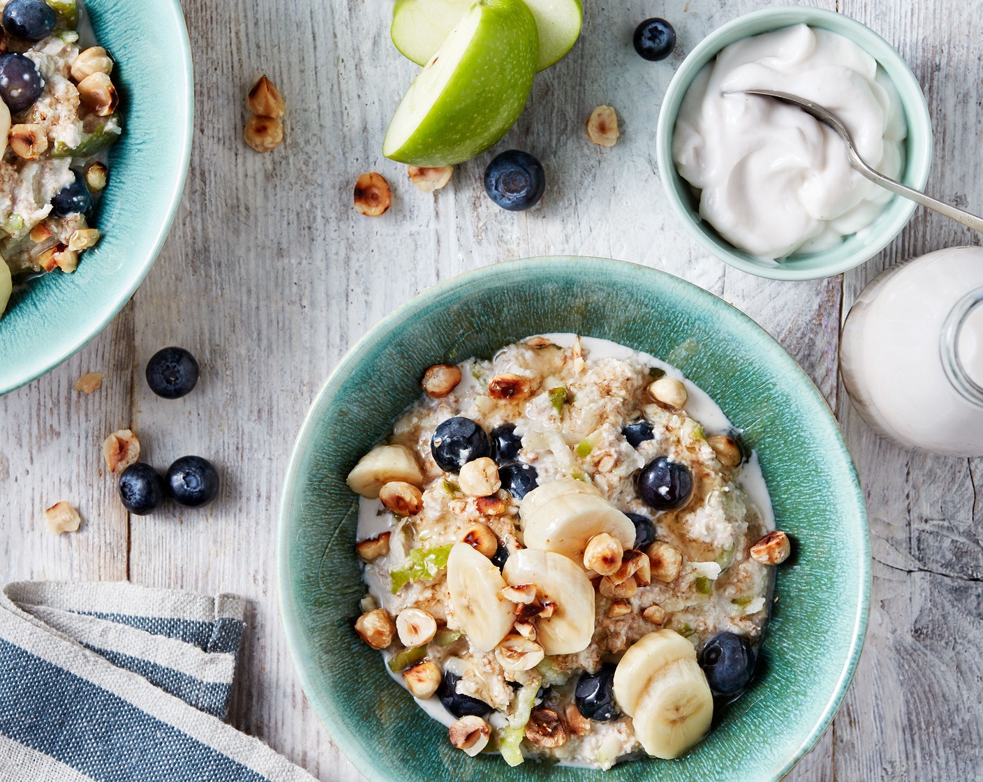step 2 In the morning, sprinkle with the blanched hazelnuts (15 g) and top with the banana (1). For a richer texture, add a scoop of M&S Plant Kitchen coconut pot (1 tbsp) and a drizzle of M&S pure honey (as needed), if you like.