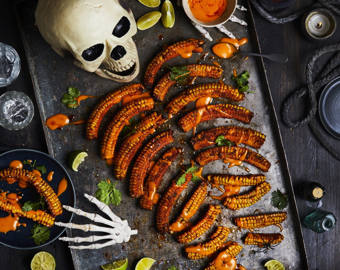 step 4 Bake for 30 minutes, until curled and crispy. Top with the chopped parsley (1 handful) and serve with the lime (1) and chipotle mayo (to taste). Feel free to style in a spooky way for Halloween.