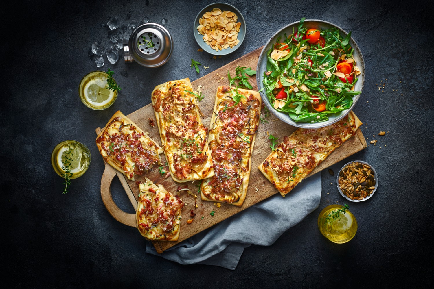 Tarte flambée and Alsatian spritzer