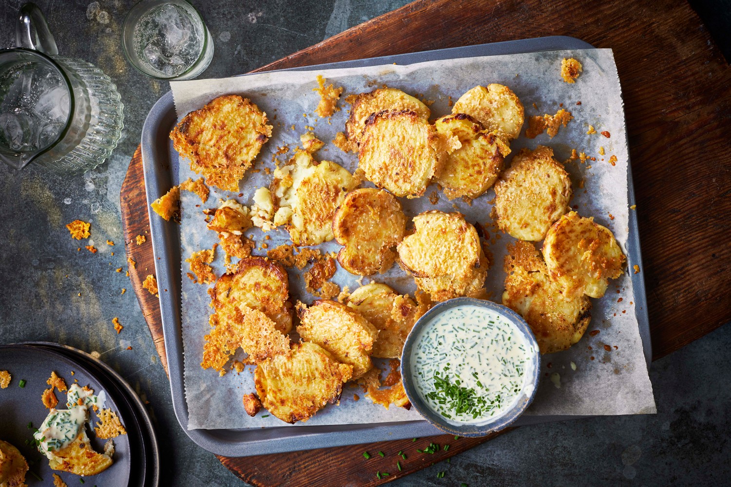 Crispy parmesan potatoes with blue cheese ranch