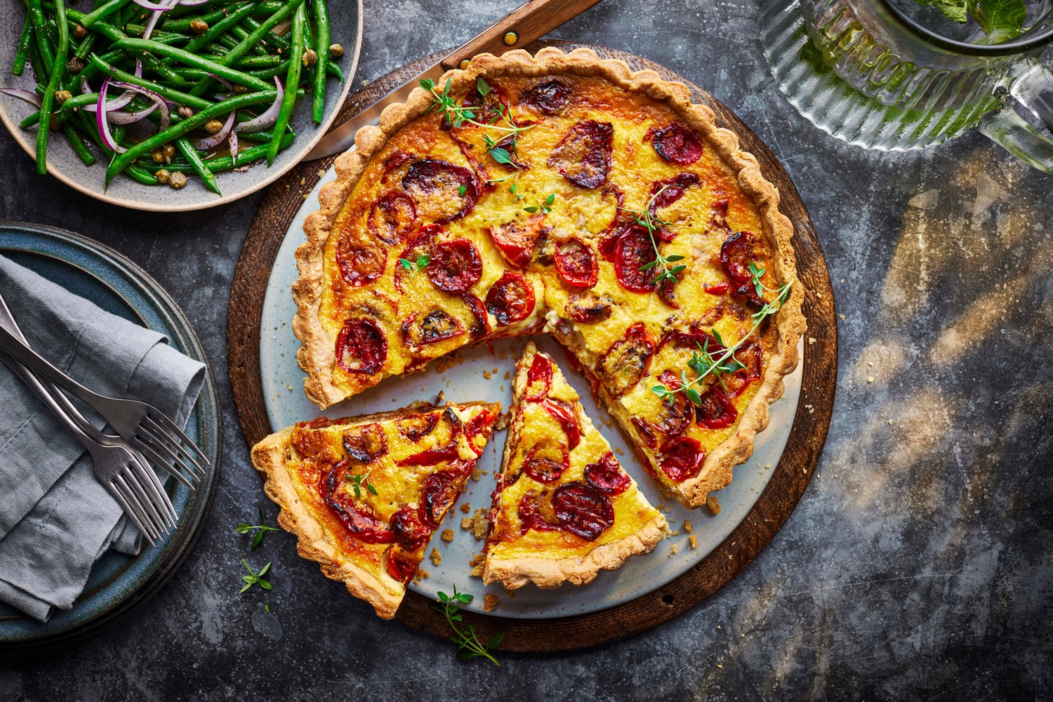 Slow-roasted tomato, garlic and cheddar tart