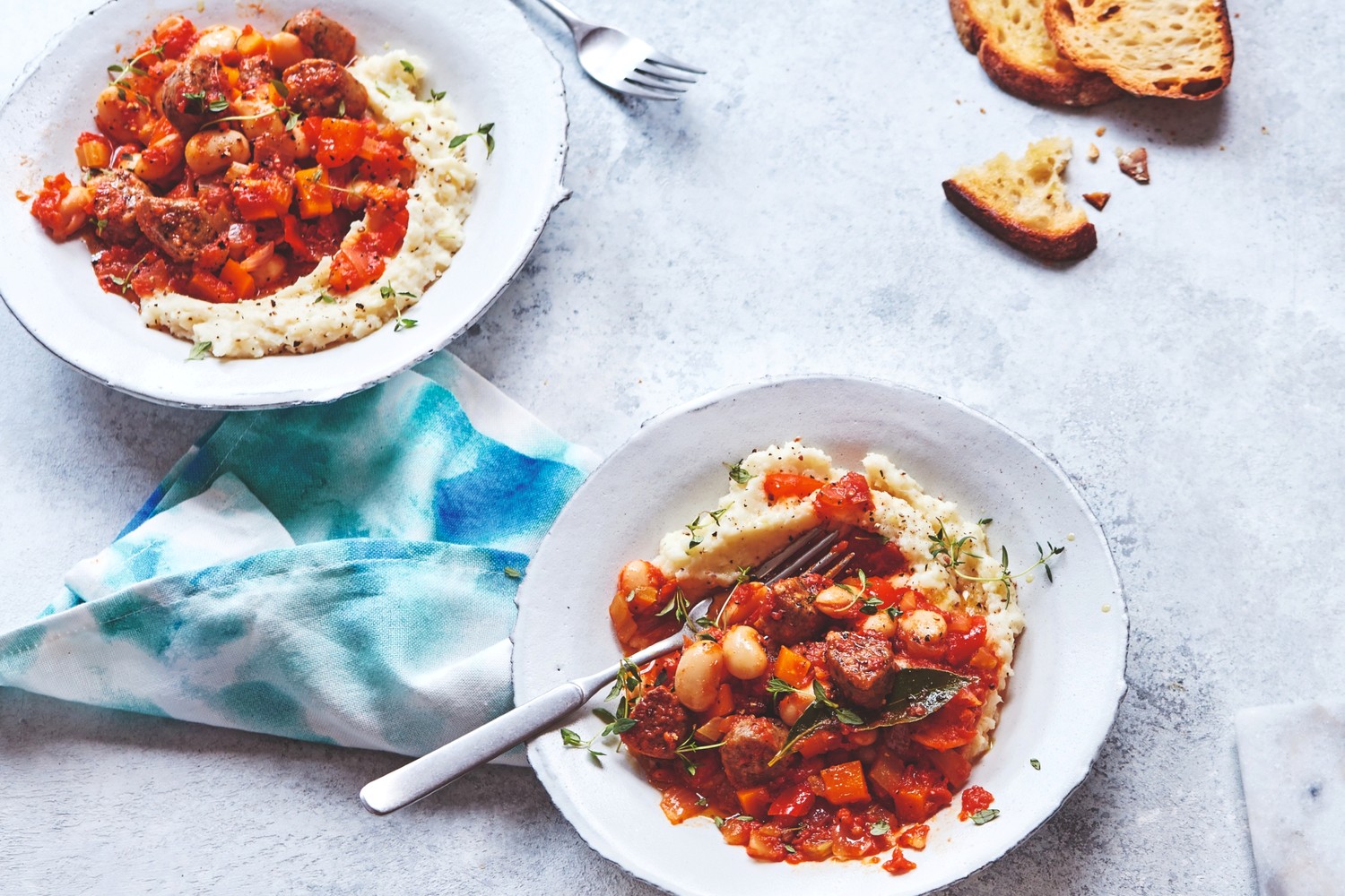 Spicy Italian-style stew with cauliflower and parsnip mash