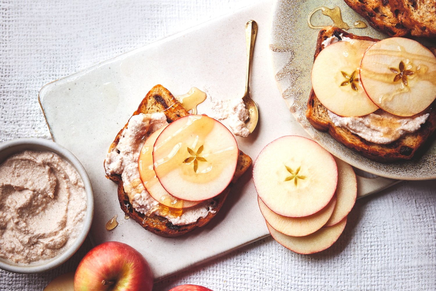 Honey, ricotta and pink lady apple toasts