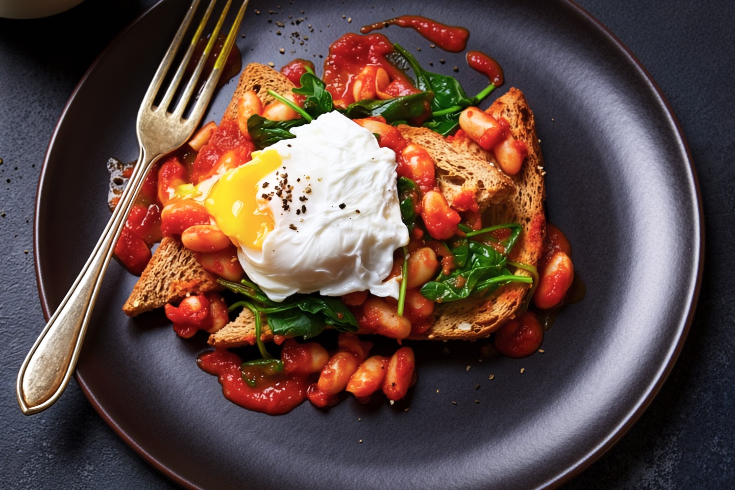 Spicy beans and poached eggs