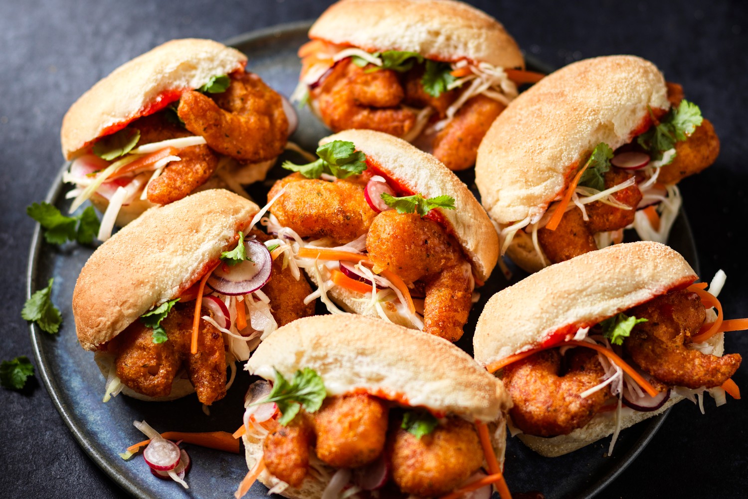 Mini lime and coriander prawn bánh mì