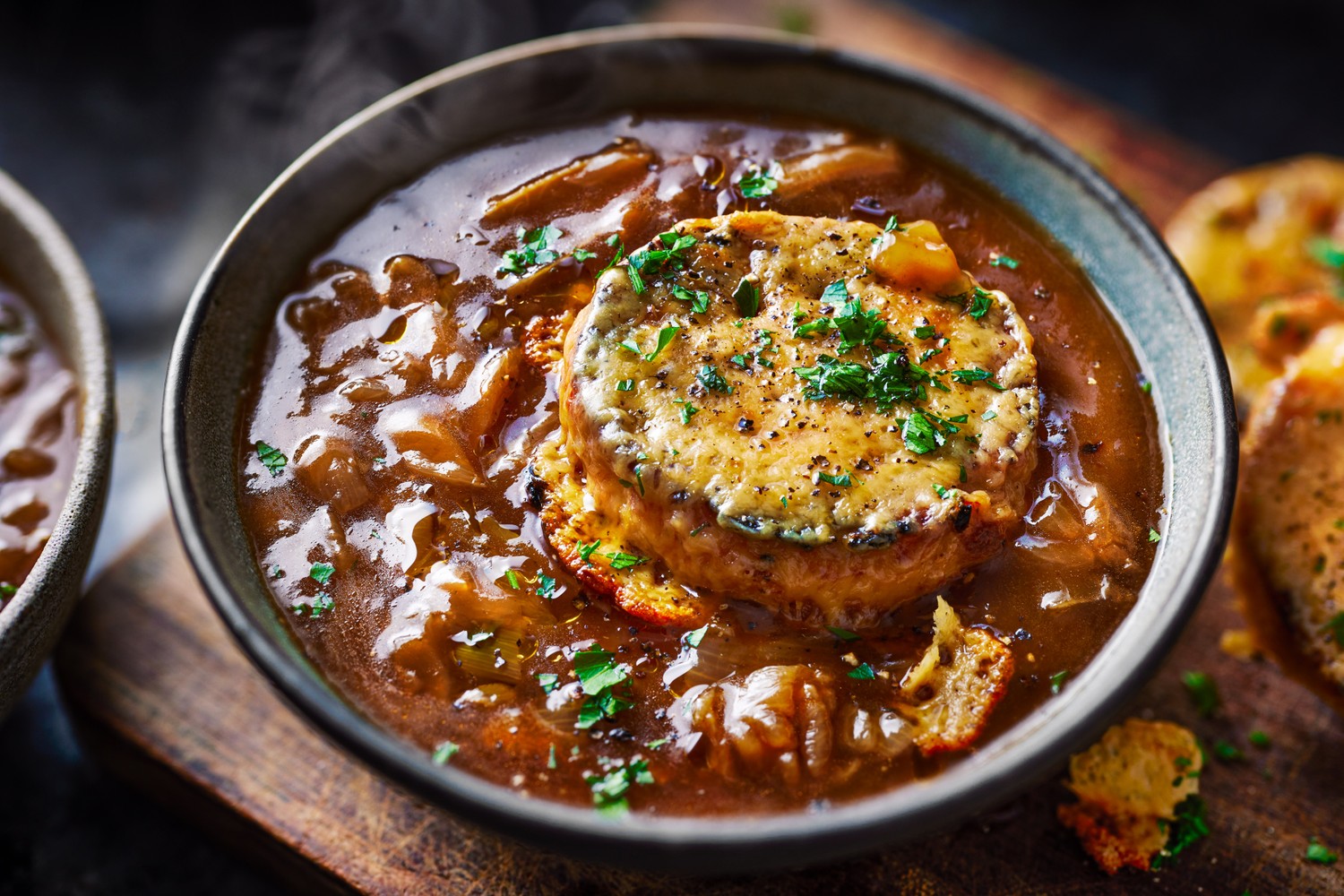 French onion soup with Marmite cheddar crouton