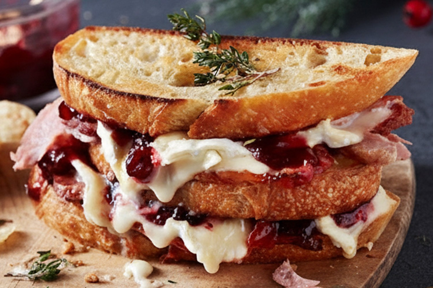 Melty brie, ham and cranberry toastie