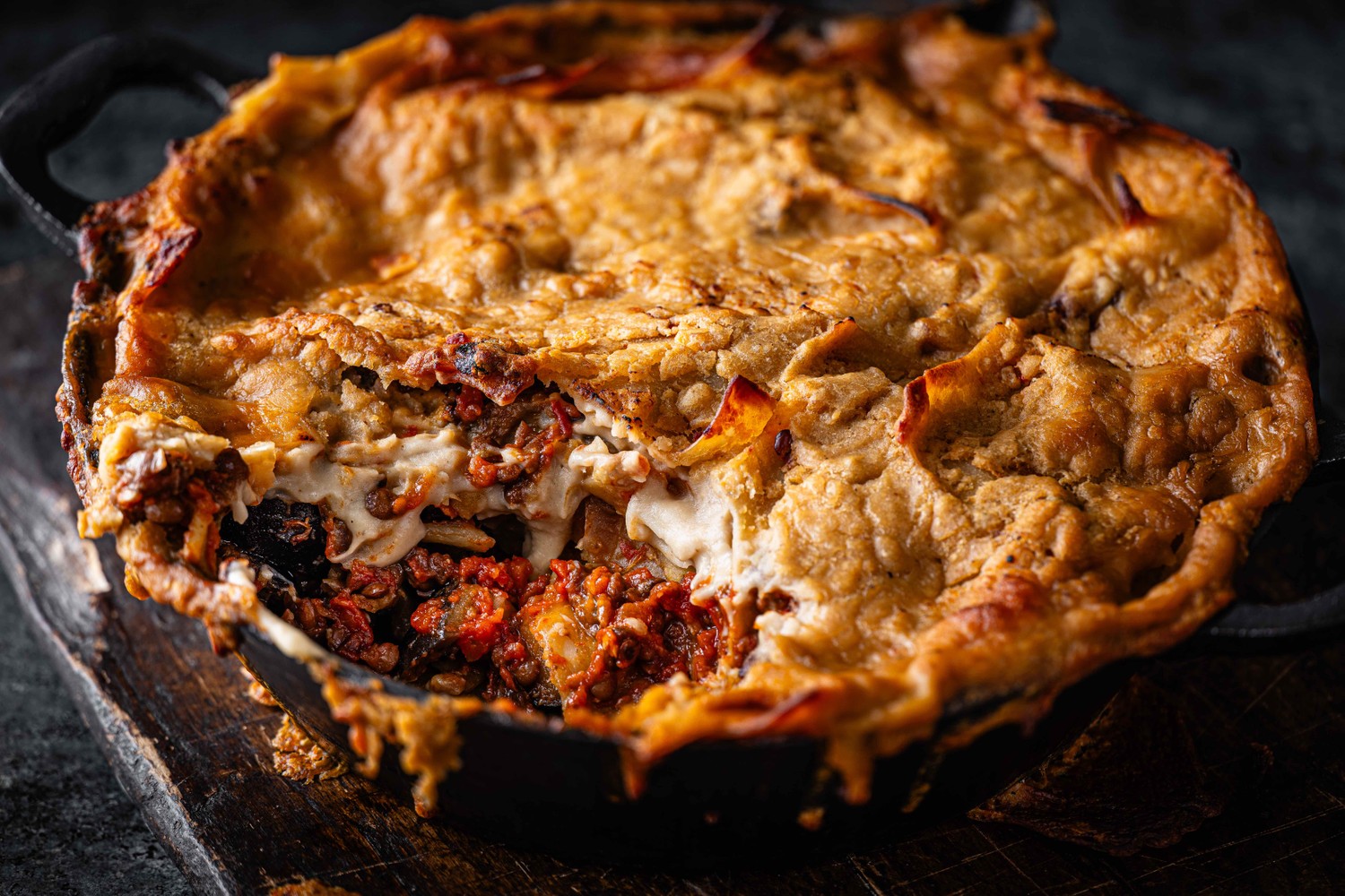 Healthy tomato, lentil and aubergine pasta bake recipe