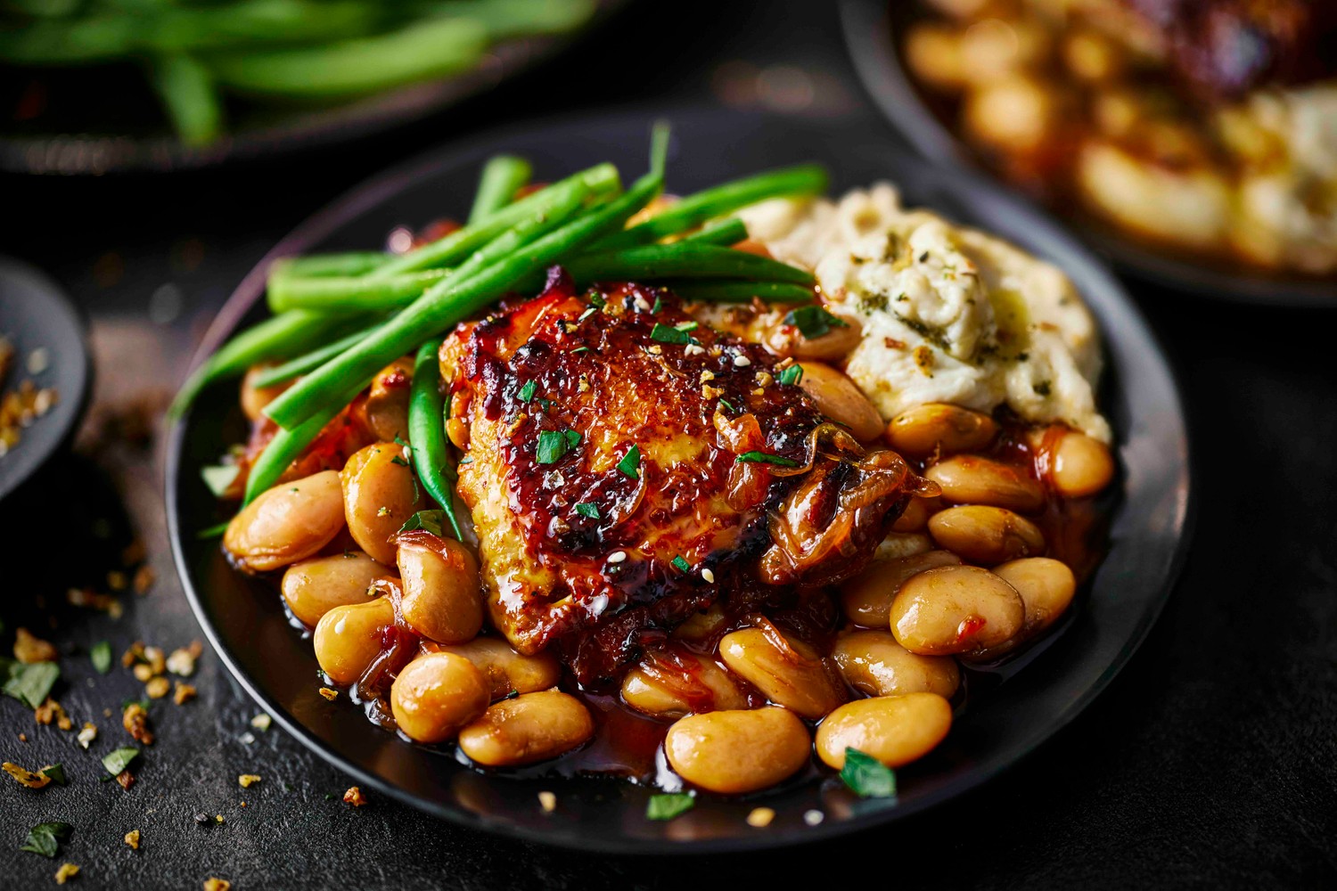 Orange and harissa chicken with garlic butter mash