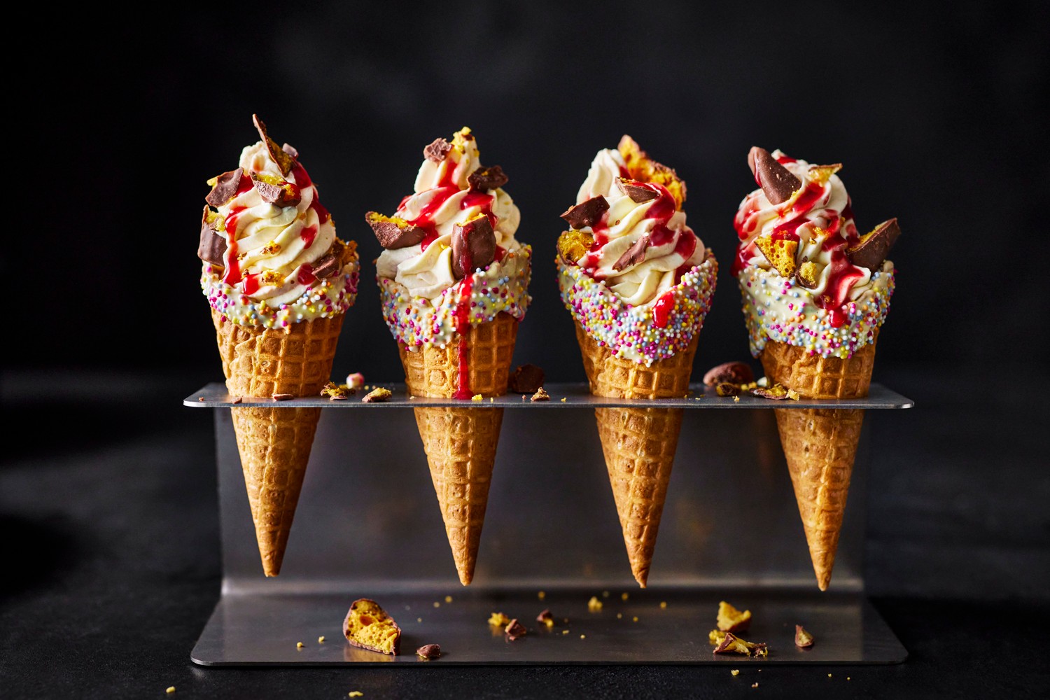 Fully loaded cheesecake waffle cones recipe