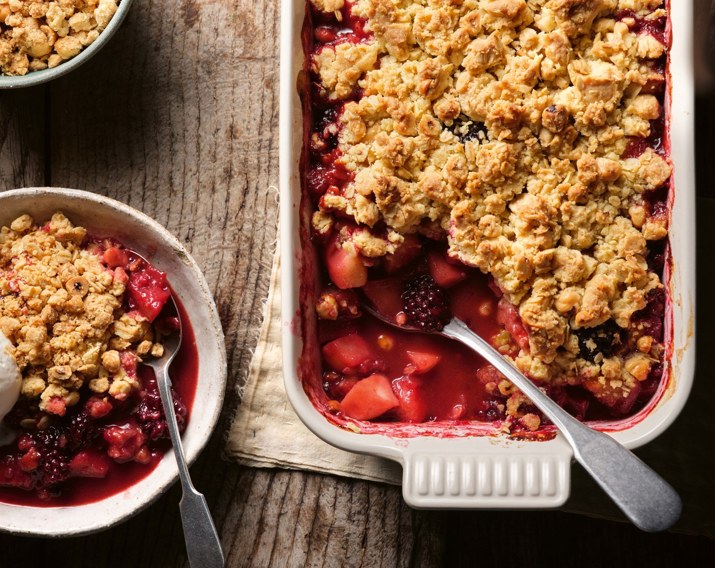 step 6 Spoon some of the crunchy crumble from the tray over the fruit crumble. Serve with vanilla ice cream (as needed) or custard, with the rest of the crumble in a bowl on the side so everyone can help themselves.

Recipe from Tom Kerridge Cooks Britain: a Journey Through the Best of British Food (£25, Bloomsbury), available online at Ocado and in selected M&S stores.