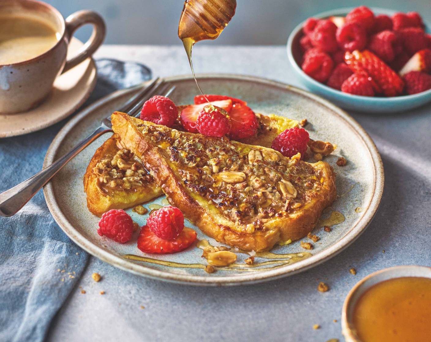 step 4 Serve with berries (to taste) or banana piled on top. Scatter everything with the remaining granola and drizzle with honey (to taste).