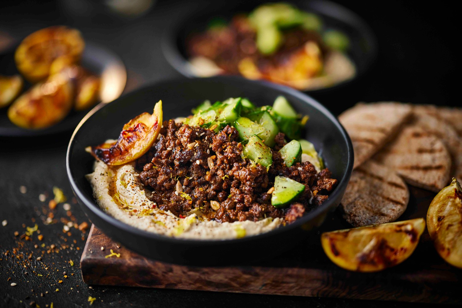 Beef mince shawarma houmous bowl recipe