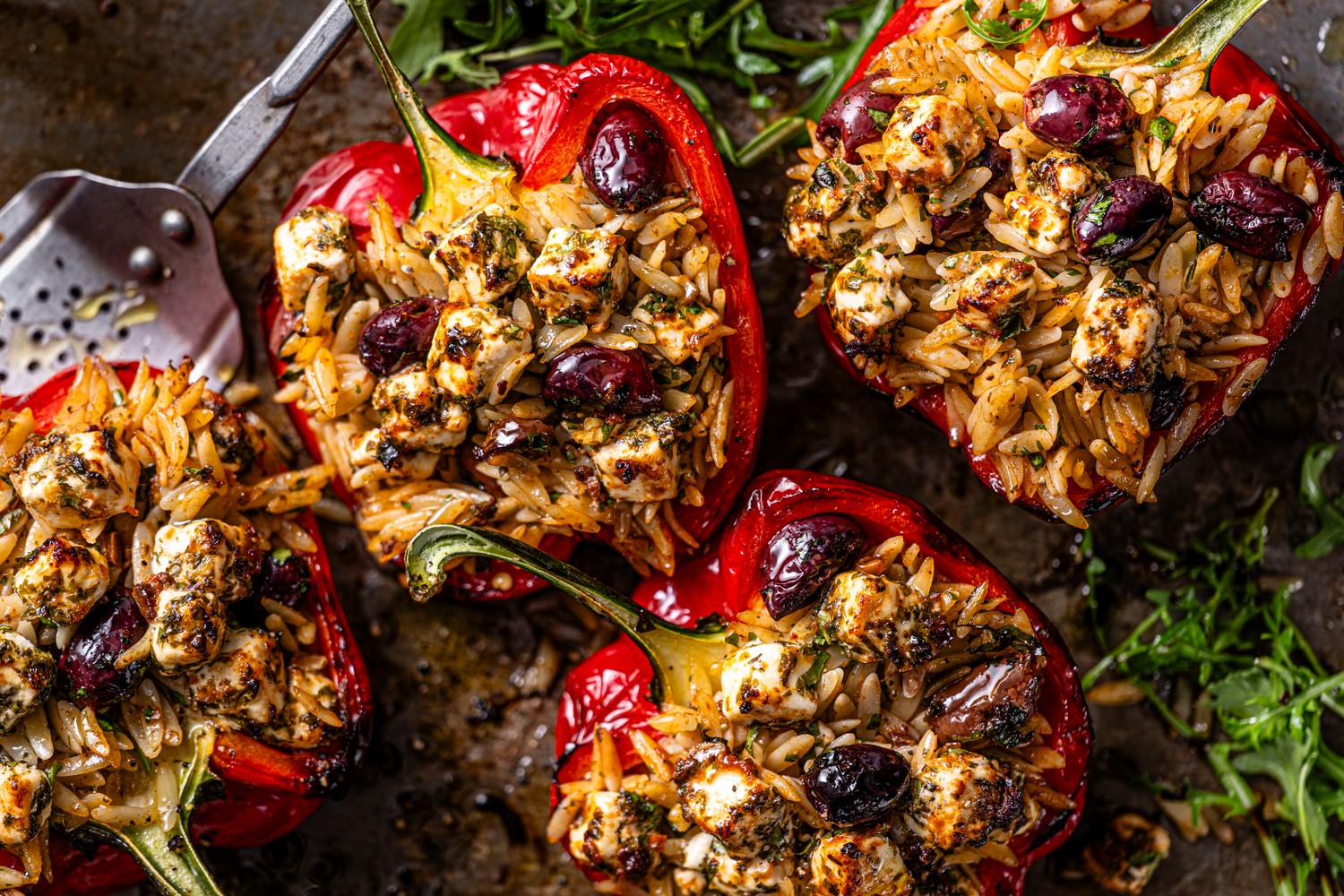 Greek-style orzo stuffed peppers
