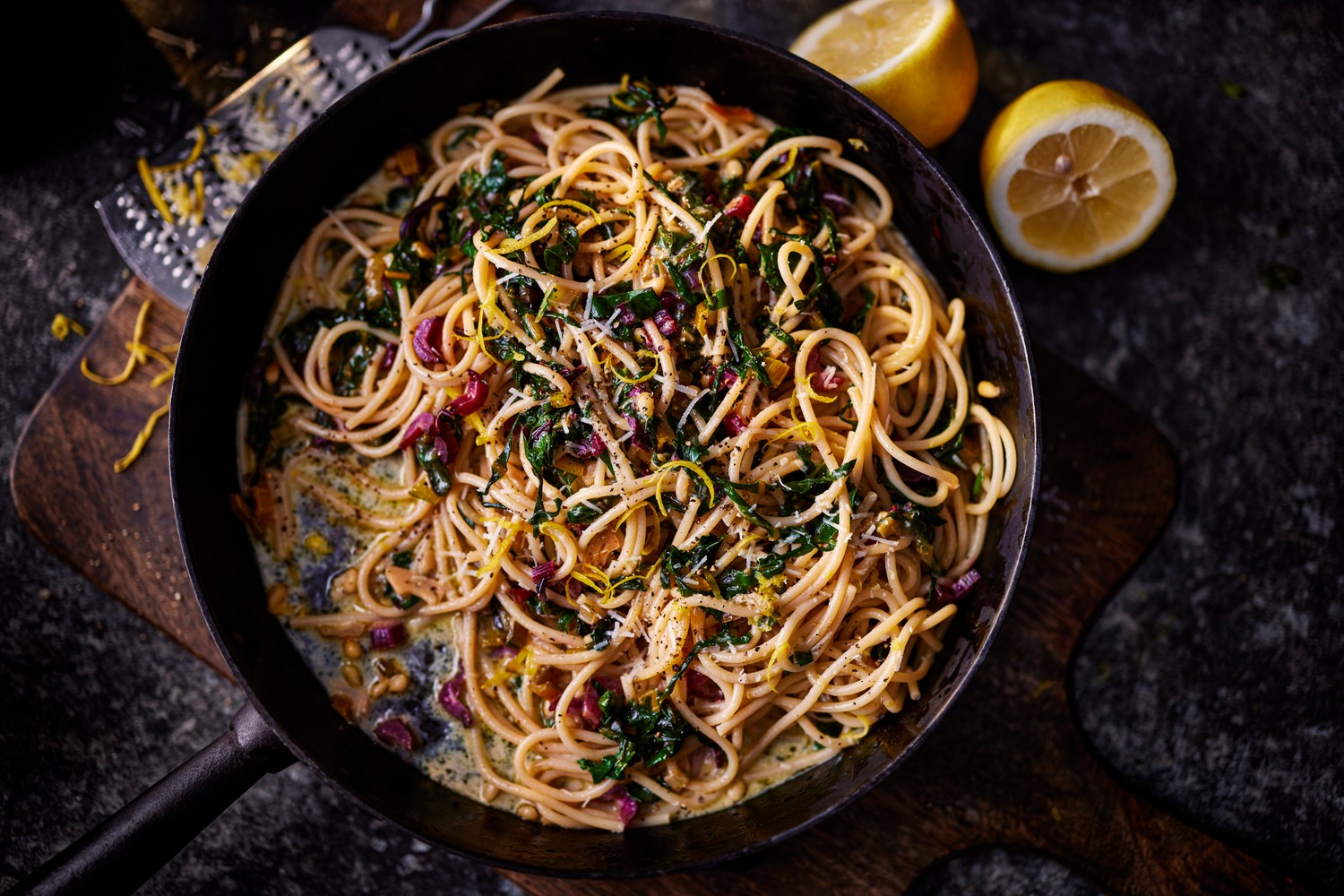Rainbow chard spaghettoni al limone recipe