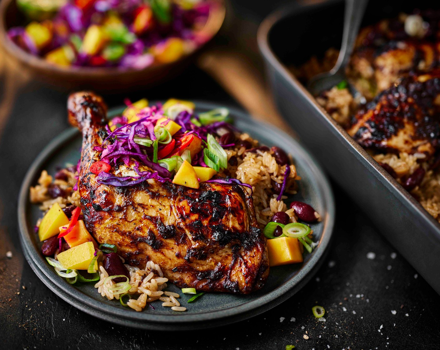 step 5 Serve the traybake topped with the fresh mango salsa.