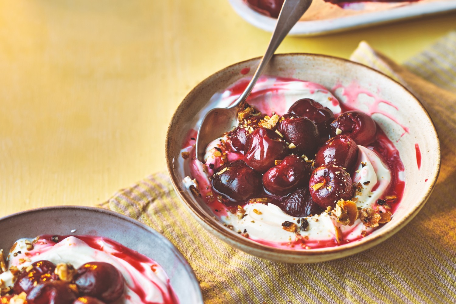 Cardamom-roasted cherry yogurt bowl