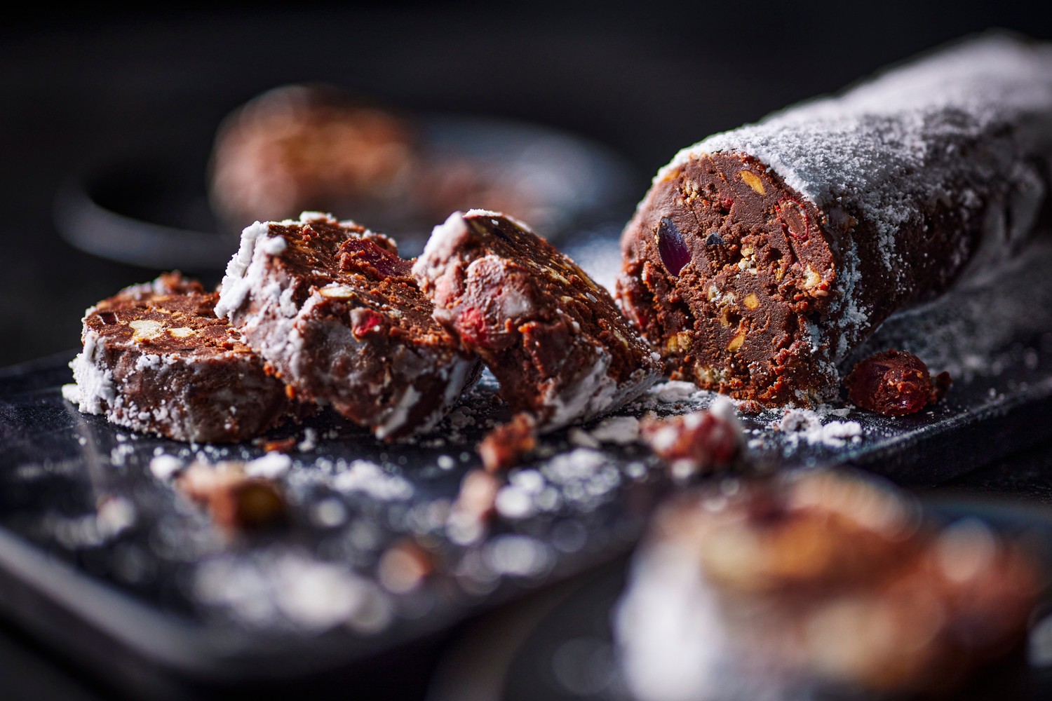 Chocolate, peanut butter and jelly munch salami