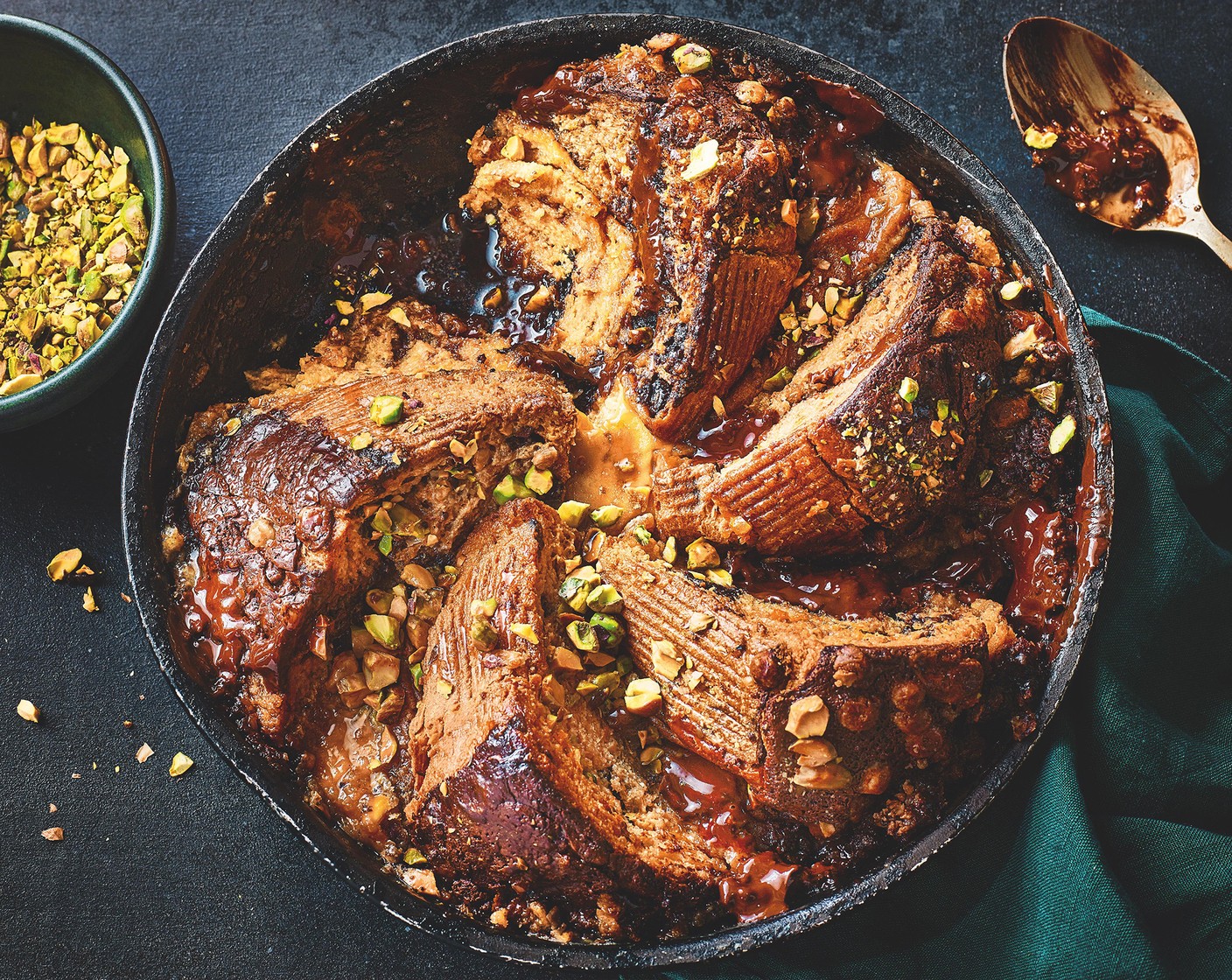 Tom’s quattro chocolate panettone bread and butter pud