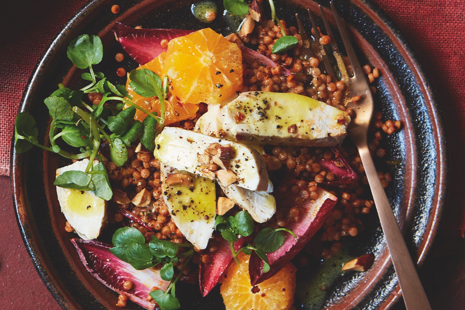 Smoky chicken and orange salad with giant couscous