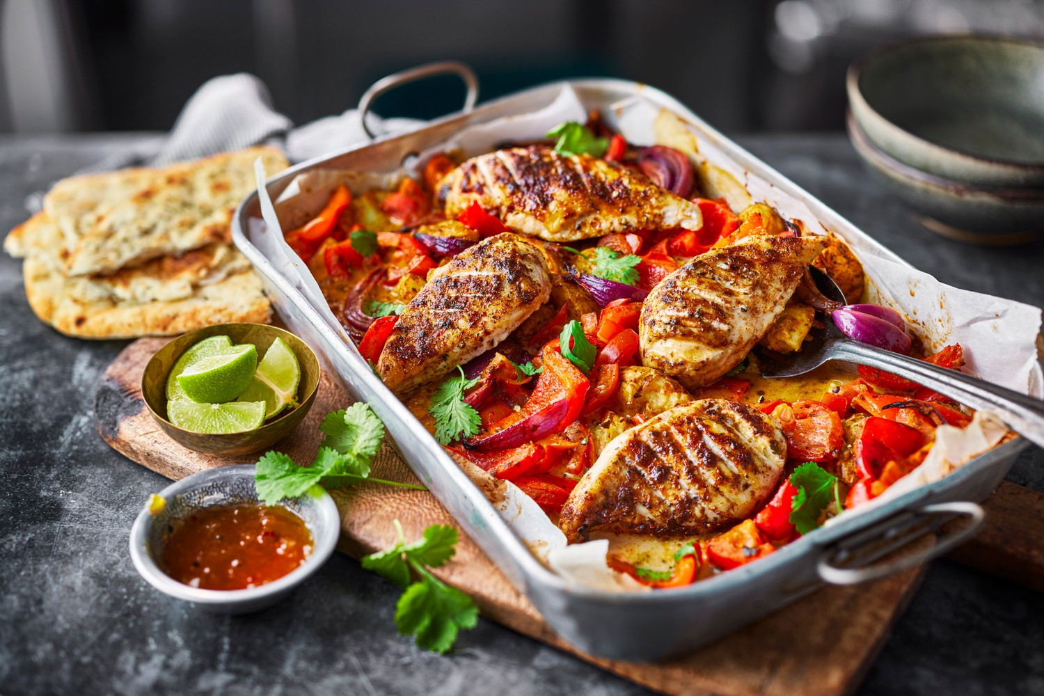 Chicken tikka traybake