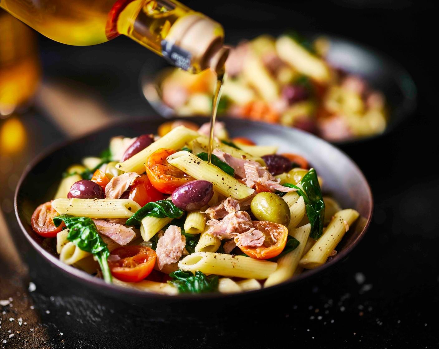 step 3 Add the pasta with 2 tbsp of the pasta cooking water and cook until saucy. Stir through the spinach (80 g) to wilt, then serve with an extra drizzle of oil, if you like.