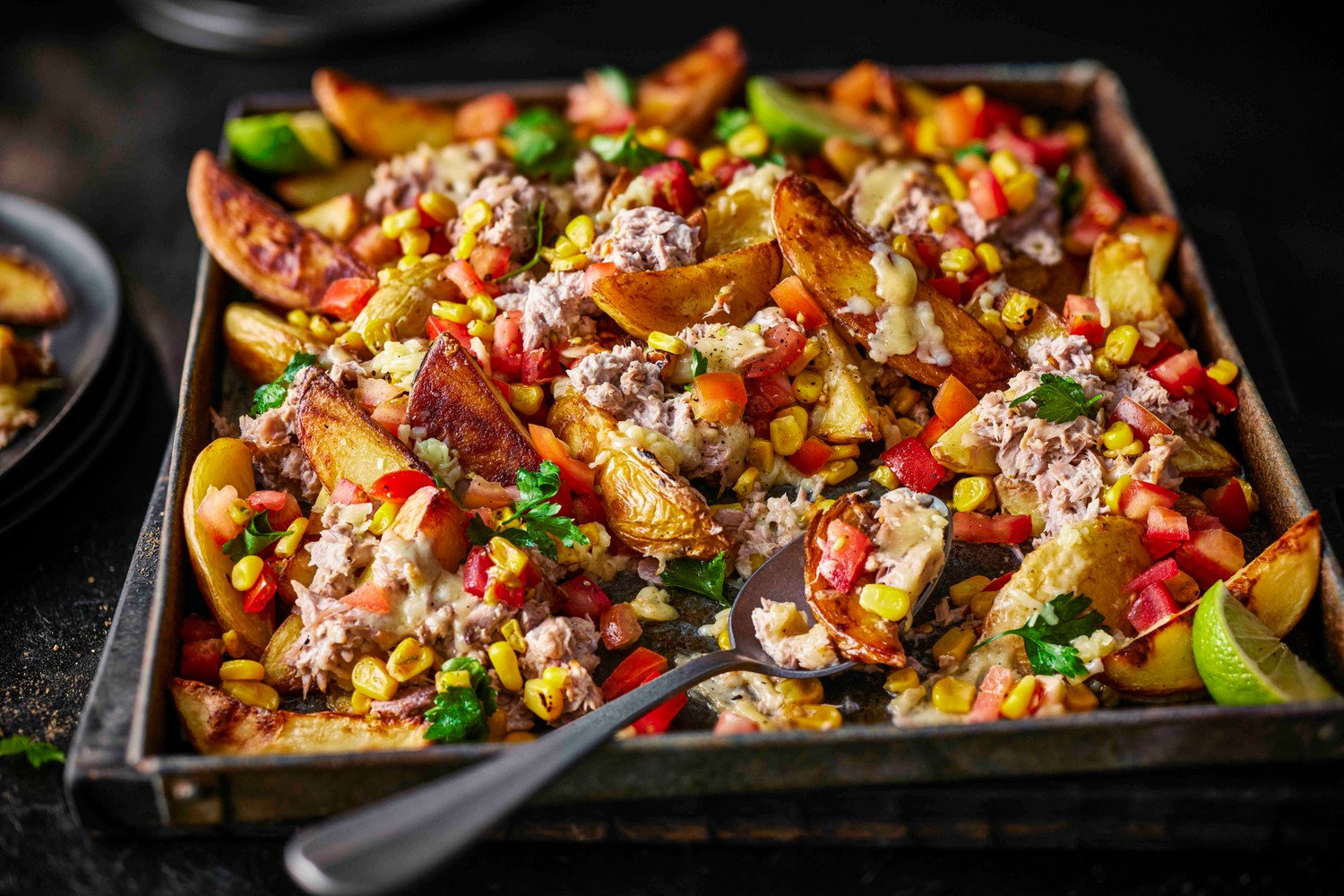 Tuna melt loaded potato wedges recipe