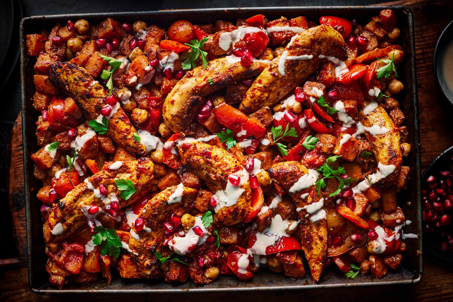 Sticky harissa chicken traybake recipe