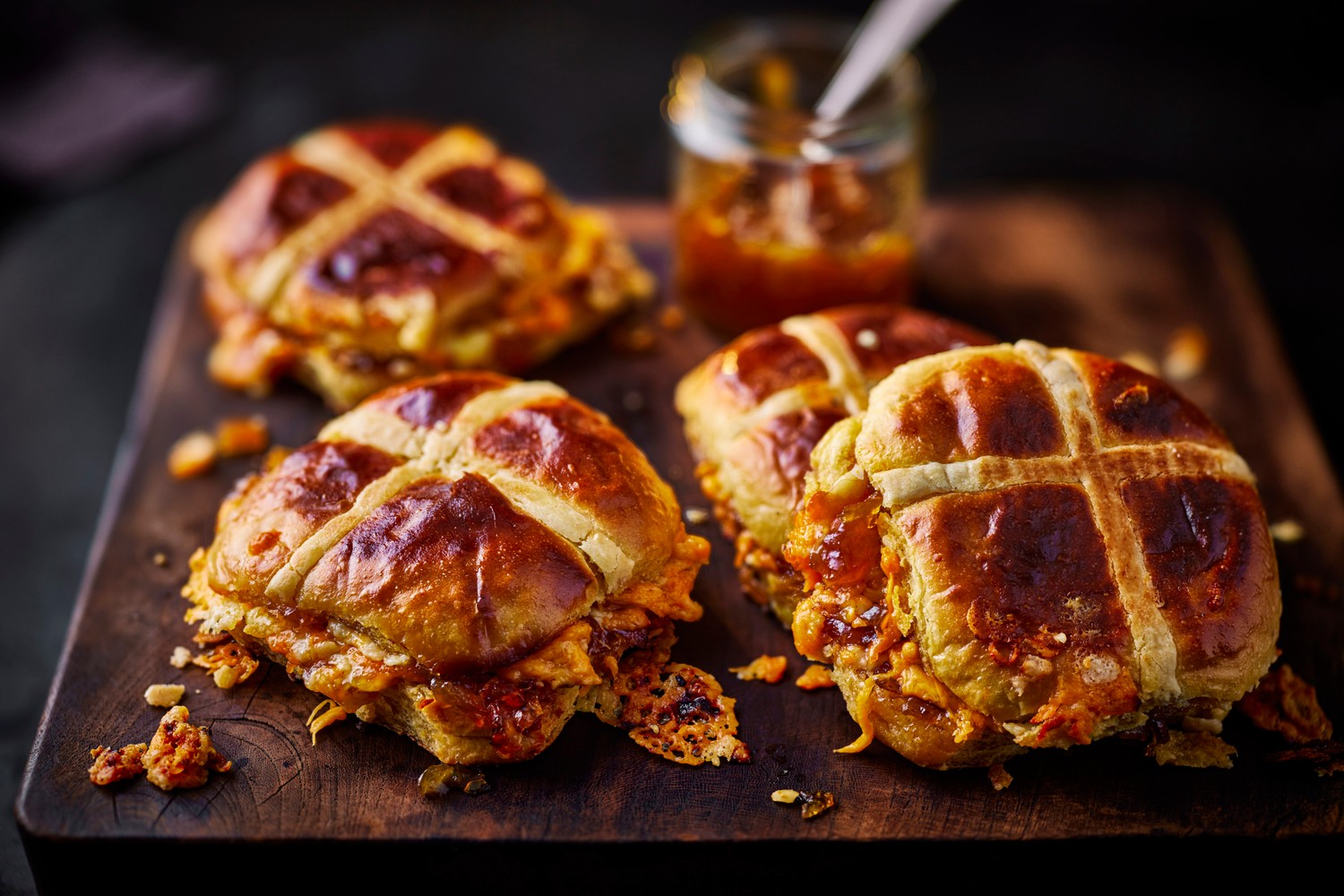 Hot cross bun double cheese and sticky onion toasties