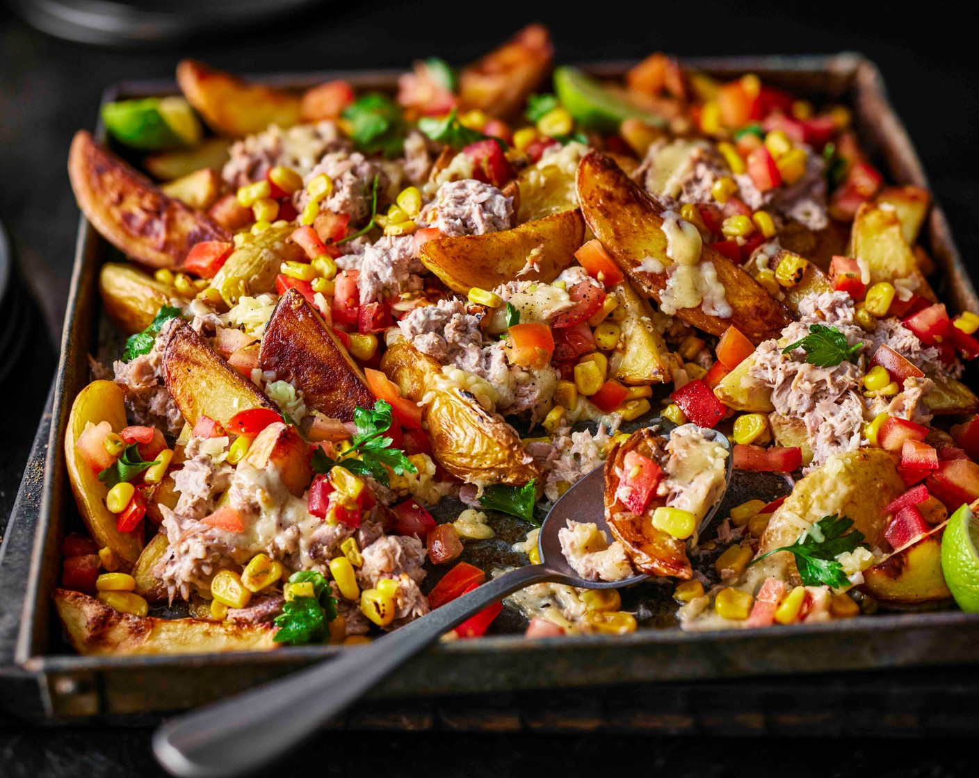 step 6 Serve the melty, cheesy tuna wedges with the tomato and sweetcorn salsa spooned on top and some extra fresh parsley.