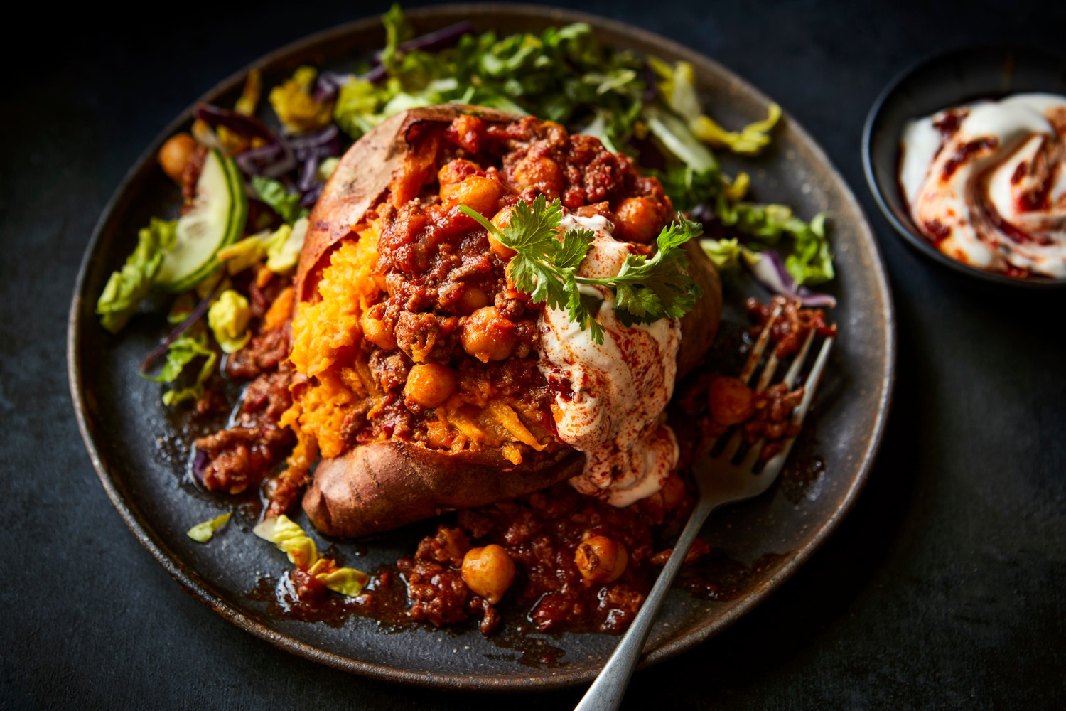 Harissa beef loaded sweet potatoes