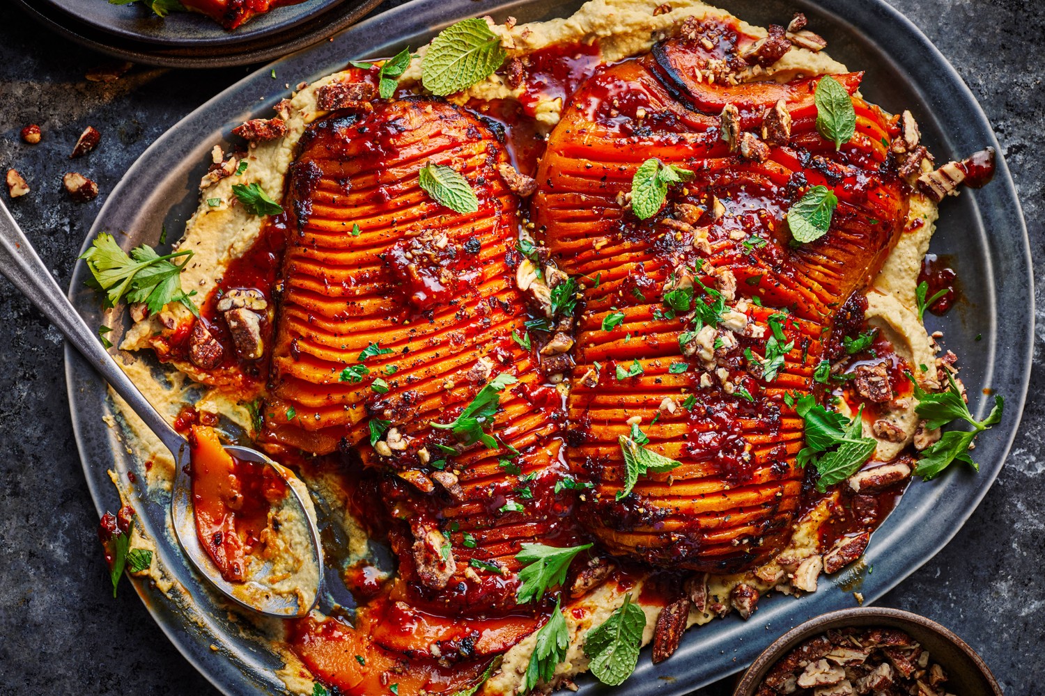 Rose harissa hasselback squash