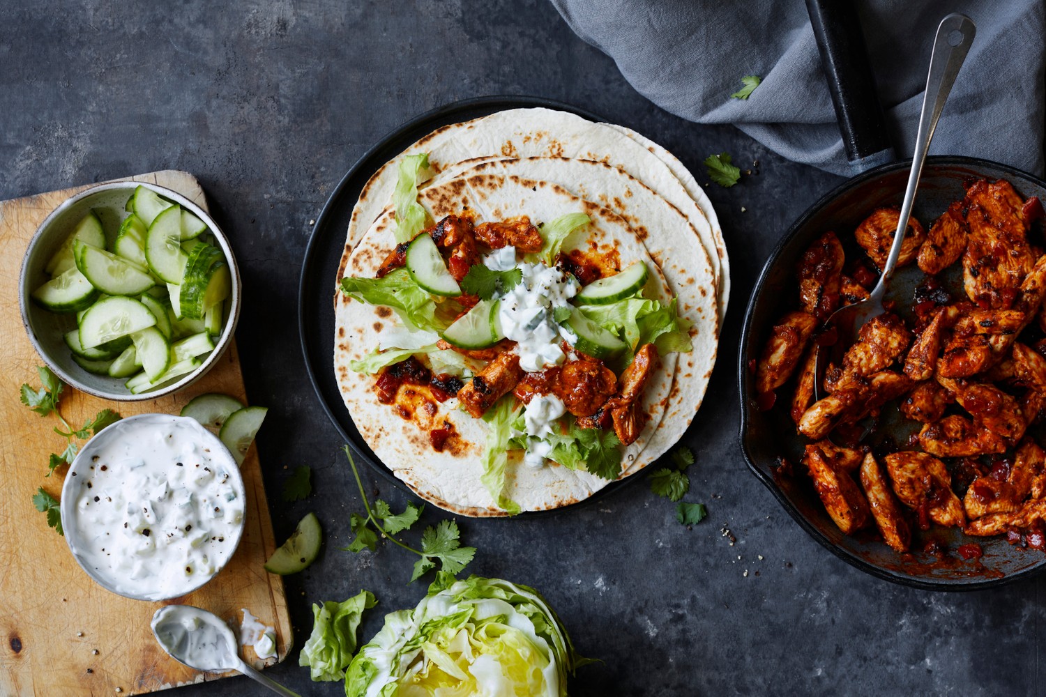 Harissa spiced chicken wraps